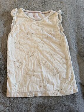 Mini Boden White Eyelet Star Tank with Ruffle Shoulders
